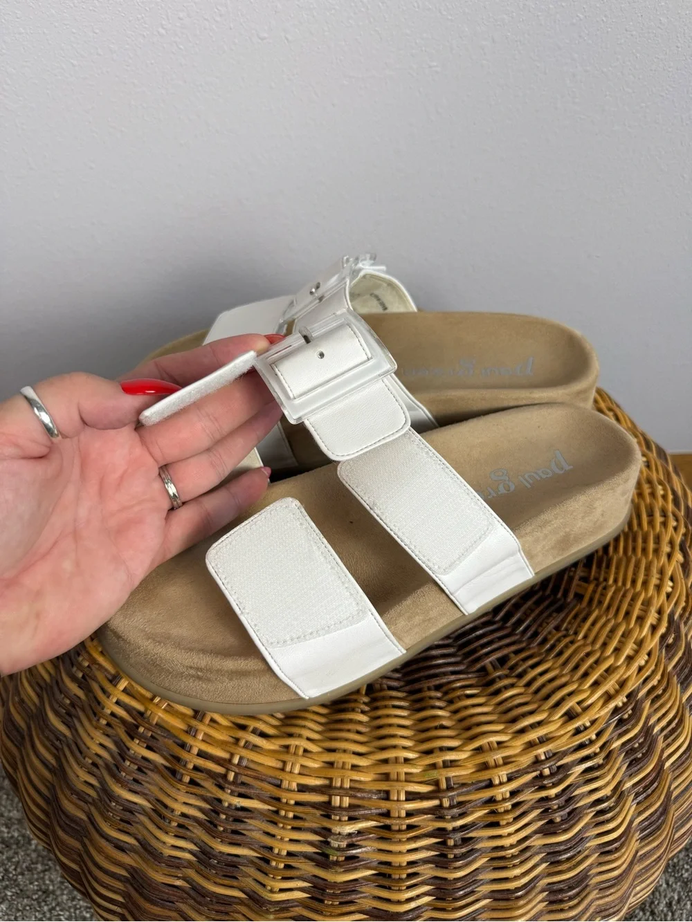 Paul Green Aloha White Double-Strap Buckle Slide Sandals